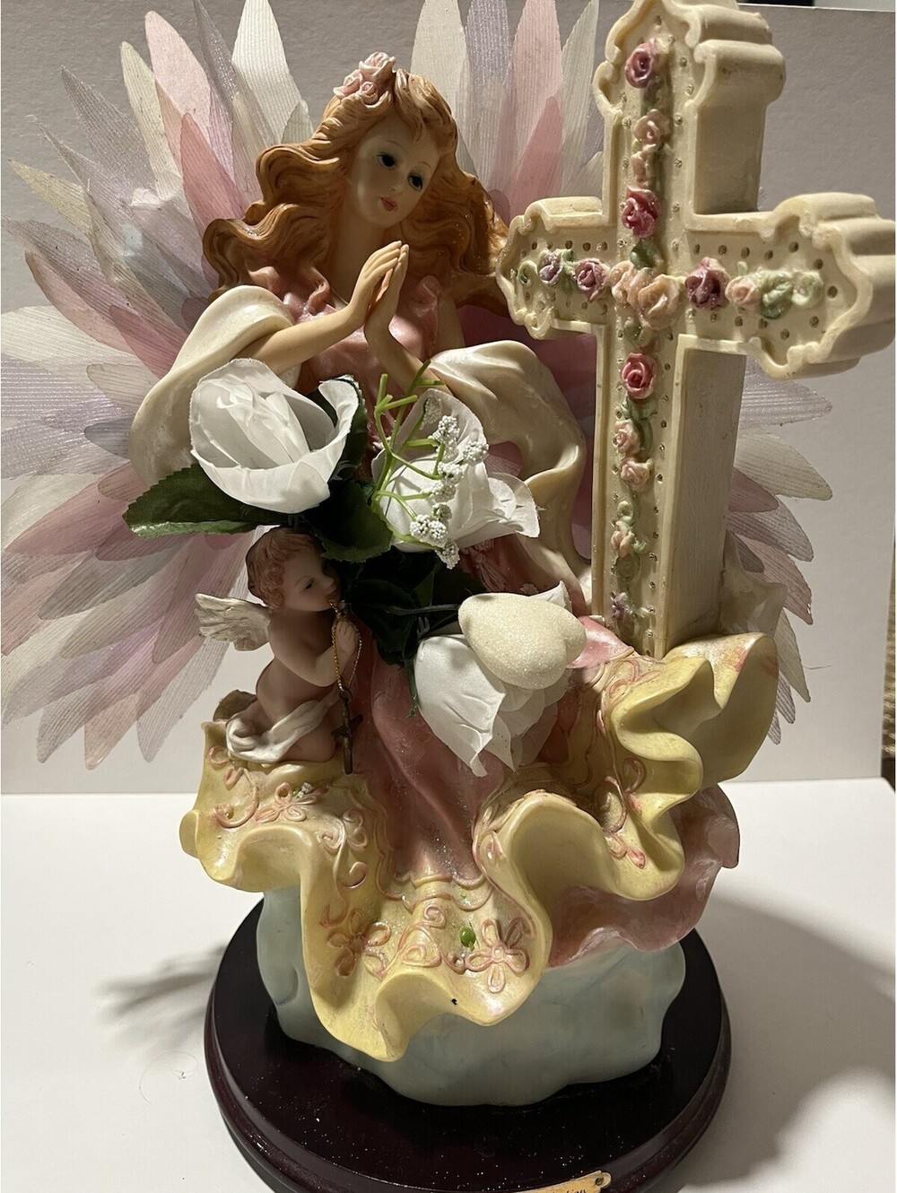Ray Chia Collection 14” Fiber Optic Angel Praying W/cross Statue vintage